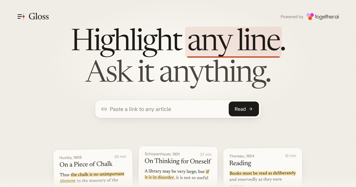 Gloss reader with a question and the model's answer in the margin beside a highlighted passage